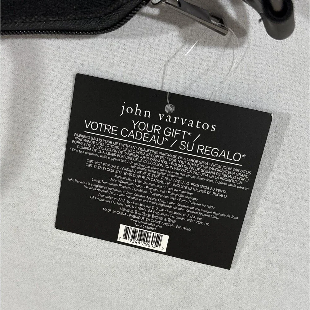 John Varvatos Dark Gray Canvas Cotton Weekender Travel Gym Tote Bag w/Strap New